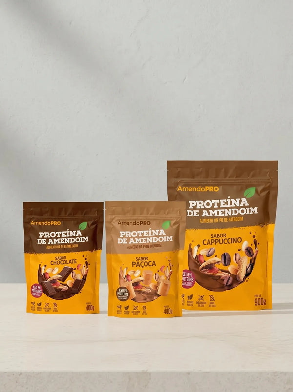 Proteína de Amendoim | Combo Cappuccino 900g + Chocolate 400g e Paçoca 400g