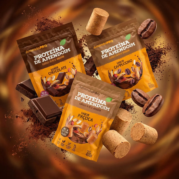 Proteína de Amendoim | Combo Cappuccino 900g + Chocolate 400g e Paçoca 400g