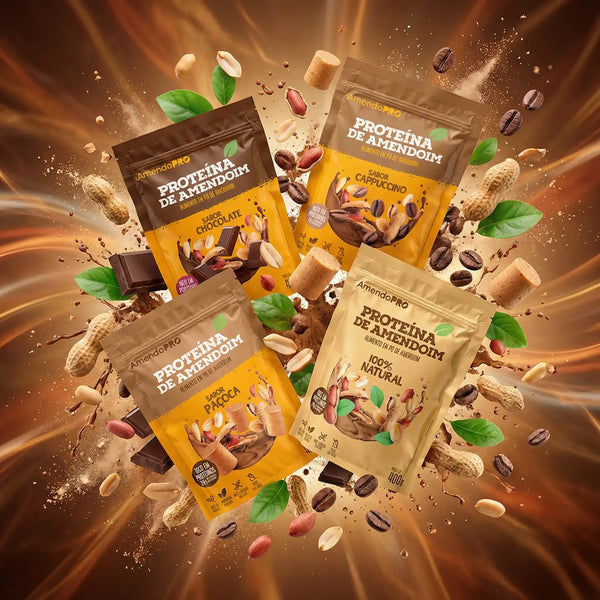 Proteína de Amendoim - 400g | Kit 4 Sabores (Chocolate, paçoca, Cappuccino e 100% Natural)