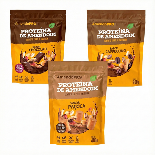 Proteína de Amendoim | Combo Cappuccino 900g + Chocolate e Paçoca 400g