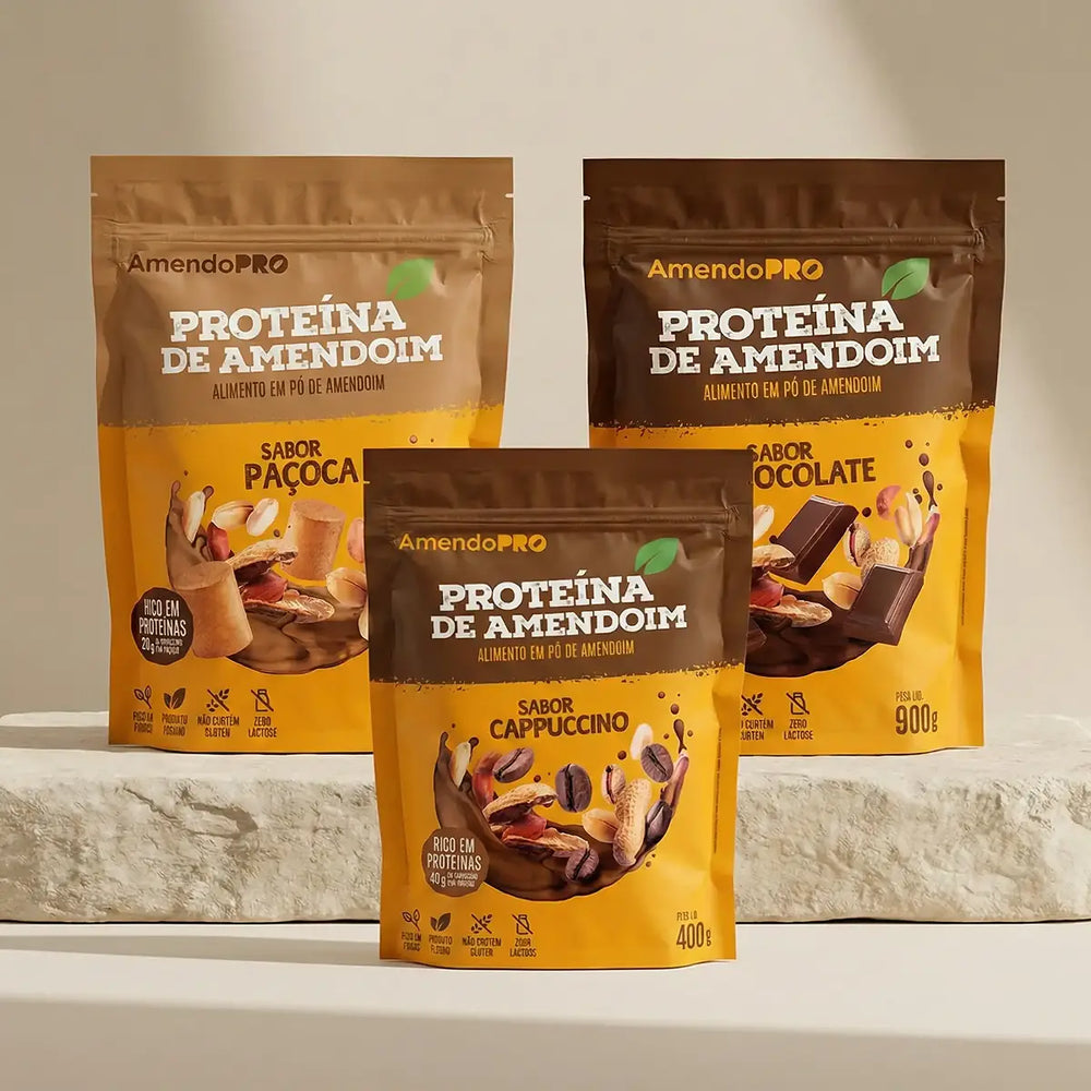 Proteína de Amendoim | Combo Chocolate 900g + Cappuccino e Paçoca 400g