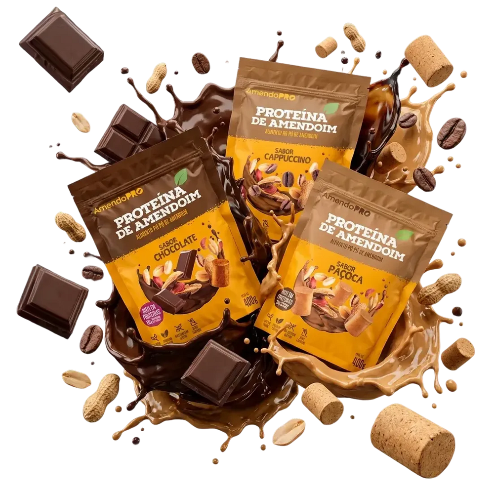 Proteína de Amendoim - 400g | Kit 3 Sabores (Chocolate, Cappuccino e Paçoca)